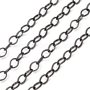 Iron Cable Chains, Textured, Unwelded, with Spool, Flat Oval, Gunmetal, 8x6x1mm, about 164.04 Feet(50m)/roll(CH-R034-B)