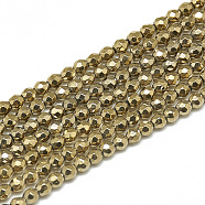 Electroplate Synthetic Hematite Beads Strands, Faceted, Round, Non-magnetic Hematite, Gold, 2~2.5mm, Hole: 0.3mm, about 189pcs/strand, 15.4 inch(G-S300-27D-2mm)