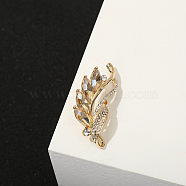 Alloy Rhinestone Brooches for Women, Leaf Anti-emptied Sweater Shawl Corsage Pins, Golden, 51x29mm(PW23091641741)