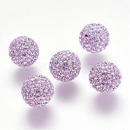 Half Drilled Czech Crystal Rhinestone Pave Disco Ball Beads, Large Round Polymer Clay Czech Rhinestone Beads, 371_Violet, 12mm(PP9), Hole: 1.2mm(RB-A059-H12mm-PP9-371)