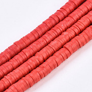 Flat Round Handmade Polymer Clay Beads, Disc Heishi Beads for Hawaiian Earring Bracelet Necklace Jewelry Making, Red, 8x0.5~1mm, Hole: 2mm, about 380~400pcs/strand, 17.7 inch(CLAY-R067-8.0mm-30)