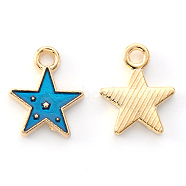 Alloy Enamel Charms, Star, Light Gold, Dodger Blue, 12x10x2mm, Hole: 1.6mm(ENAM-S121-028A)