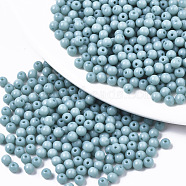 Opaque Colours Glass Beads, Round, Light Blue, 4x3mm, Hole: 1mm, about 4500pcs/bag(SEED-S040-01A-07)