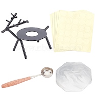 CRASPIRE DIY Scrapbook Kits, Including Baking Painted Iron Wax Furnace, Marble Pattern Porcelain Cup Coasters, Iron Wax Sticks Melting Spoon, Gift Tag Labels Self-Adhesive Present Stickers, Black, 118x66x87mm, Hole: 26mm(DIY-CP0002-38A)