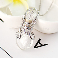Lampwork Perfume Bottle Pendant Necklace, Platinum Titanium Steel Jewelry for Women, Clear, 17.72 inch(45cm)(BOTT-PW0005-14H-P)