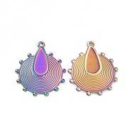 Ion Plating(IP) 304 Stainless Steel Pendant Cabochons Settings, Flat Round, Rainbow Color, Tray: 18x8.5mm, 28.5x23.5x1mm, Hole: 1.5mm(STAS-C003-08MC)