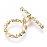 Brass Toggle Clasps, Nickel Free, Ring, Real 18K Gold Plated, 21mm, Bar: 20~22x4x2.5mm, hole: 1.2mm, Ring: 15x13.5x2mm, hole: 1.2mm, Jump Ring: 5x1mm(KK-S354-219-NF)
