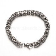 304 Stainless Steel Byzantine Chain Bracelets, with Lobster Claw Clasps, Stainless Steel Color, 7-1/2 inch(190mm)(STAS-L149-01)