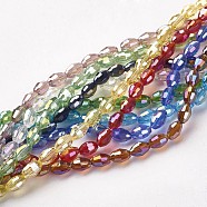 Electroplate Glass Beads Strands, AB Color Plated, Faceted Oval, Mixed Color, 6x4mm, Hole: 1mm, about 67~68pcs/strand(GC885Y)