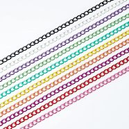 SUPERFINDINGS 10Pcs 10 Colors Iron Curb Chain, Unwelded, for Bag Strip, Mixed Color, 5x7mm, about 3.28 Feet(1m)/Pc, 1Pc/color(DIY-FH0004-81)