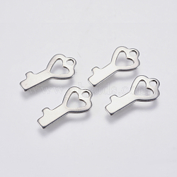 201 Stainless Steel Pendants, Cut-Out, Hollow Heart Key, Stainless Steel Color, 16x8x1mm, Hole: 2mm(STAS-F139-010P)