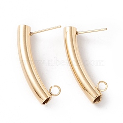 304 Stainless Steel Stud Earring Findings, with 316 Surgical Stainless Steel Pins and Vertical Loops, Tube, Real 24K Gold Plated, 30x5mm, Hole: 2.5mm, Pin: 0.7mm(STAS-P308-07G)