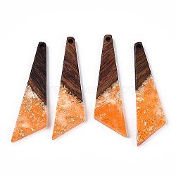 Transparent Resin & Walnut Wood Pendants, with Gold Foil, Quadrilateral Charms, Dark Orange, 49x13x3.5mm, Hole: 2mm(RESI-N039-70G)