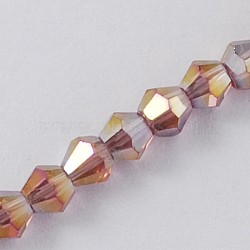 Glass Beads Strands, AB Color Plated, Faceted, Bicone, Plum, 3x3~3.5mm, Hole: 0.5mm, about 125~130pcs/strand, 15.5 inch(EGLA-S056-3mm-01)
