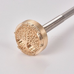 DIY Scrapbook, Brass Wax Seal Stamp Head, Flat Round with Tree of Life Pattern, Golden, 30mm(AJEW-WH0151-001)