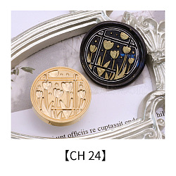 Round Golden Tone Wax Seal Brass Stamp Head, for Invitations, Envelopes, Gift Packing, Flower, 25mm(PW-WG34387-23)