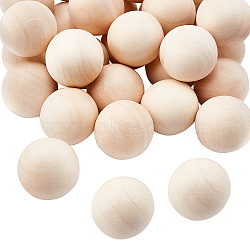 Natural Wooden Round Ball, DIY Decorative Wood Crafting Balls, Unfinished Wood Sphere, No Hole/Undrilled, Undyed, Antique White, 29~30mm, about 28~30pcs/box(WOOD-PH0008-93-30mm)