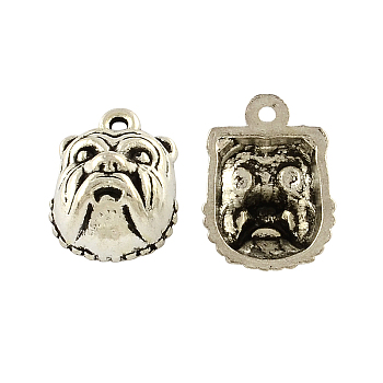 Tibetan Style Alloy Puppy Pendants, Bulldog, Cadmium Free & Lead Free, Antique Silver, 17.8x13.2x8mm, Hole: 1.5mm, about 277pcs/500g