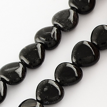 Dyed Natural Black Onyx Beads Strands, Heart, Black, 10x10x5mm, Hole: 1mm, about 40pcs/strand, 15.3 inch