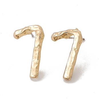 Brass Number Stud Earrings with 925 Sterling Silver Pins for Women, Num.7, 19x11mm, Pin: 0.7mm
