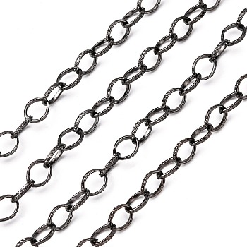 Iron Cable Chains, Textured, Unwelded, with Spool, Flat Oval, Gunmetal, 8x6x1mm, about 164.04 Feet(50m)/roll
