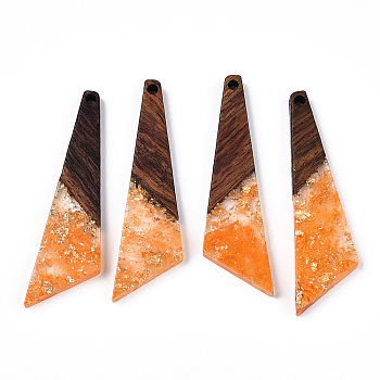 Transparent Resin & Walnut Wood Pendants, with Gold Foil, Quadrilateral Charms, Dark Orange, 49x13x3.5mm, Hole: 2mm