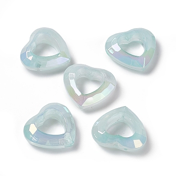 UV Plating Rainbow Iridescent Acrylic Bead Frames, Faceted Heart, Aqua, 24x26x9mm, Hole: 1.5mm, Inner Diameter: 13x13mm