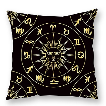 Sun Moon Star Pattern Velvet Throw Pillow Covers, Cushion Cover, for Couch Sofa Bed Wiccan Lovers, Square, Black, 450x450mm