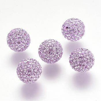 Half Drilled Czech Crystal Rhinestone Pave Disco Ball Beads, Large Round Polymer Clay Czech Rhinestone Beads, 371_Violet, 12mm(PP9), Hole: 1.2mm