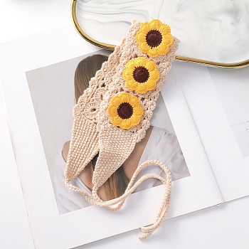 Flower Headwrap, Boho Daisy Crochet Headband, Triangle Headscarf Knitted Bandana Hair Accessories, For Women Girls, Gold, 60mm
