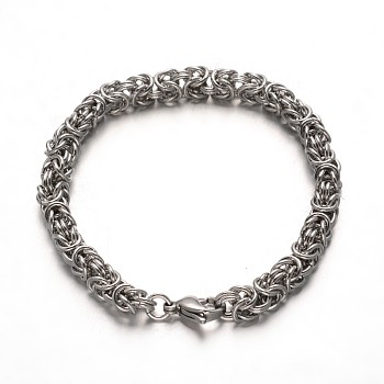 304 Stainless Steel Byzantine Chain Bracelets, with Lobster Claw Clasps, Stainless Steel Color, 7-1/2 inch(190mm)