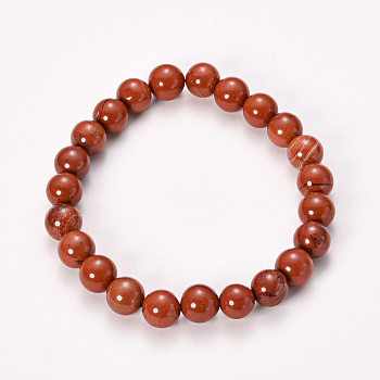Natural Red Jasper Beaded Stretch Bracelets, Round, 2-1/8 inch(55mm), Bead: 8~9mm