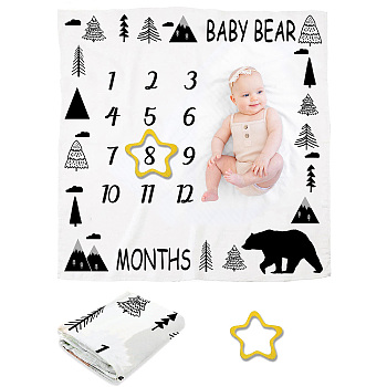 Polyester Baby Monthly Milestone Blanket for Boy and Girl, for Baby Photo Blanket Photography Background Prop Decor, Bear, 1200x1200mm