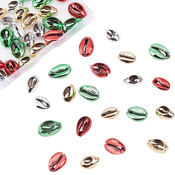 CHGCRAFT 48Pcs 4 Colors Electroplated Cowrie Shell Beads, Mixed Color, 15~20x10~12x5~6mm, Hole: 12~14x2~3mm, 12pcs/color