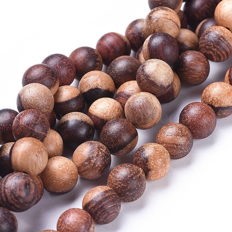 Natural Wood Beads Strands, Round, Saddle Brown, 6mm, Hole: 1mm, about  64pcs/strand, 15.7 inch(40cm)