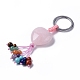 Coeur de quartz rose naturel avec porte-clés pompon de pierres précieuses mélangées(KEYC-P012-03P-04)-1