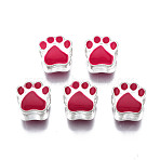 Alloy Enamel European Beads, Large Hole Beads, Silver, Claw Print, Cerise, 11x10x7.5mm, Hole: 4.5mm(ENAM-N052-24I)