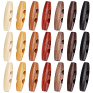 70pcs 7 style Natural Wood Buttons, Horn Toggle Buttons, 2-Hole, for Sewing Accessories, Mixed Color, 40x11mm and 40x12mm, Hole: 6mm, 10pcs/style(DIY-GF0006-67)