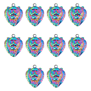 Ion Plating(IP) 304 Stainless Steel Pendants, Lion Head, Rainbow Color, 25x20x3.5mm, Hole: 2.5mm, 10pcs/box(STAS-UN0038-53)