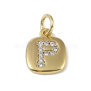 Rack Plating Brass Micro Pave CLear Cubic Zirconia Charms, with Jump Rings, Cadmium Free & Lead Free, Long-Lasting Plated, Real 18K Gold Plated, Letter P, 11.5x9x1.5mm, Hole: 2.8mm(KK-E110-14G-P)
