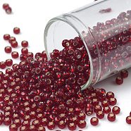 TOHO Round Seed Beads, Japanese Seed Beads, (25D) Silver Lined Garnet, 8/0, 3mm, Hole: 1mm, about 222pcs/bottle, 10g/bottle(SEED-JPTR08-0025D)