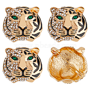 3Pcs Rhinestone Tiger Head Brooch Pin, Golden Alloy Badge for Backpack Clothes, Emerald, 32x35x16mm, Pin: 0.8mm(JEWB-HY0001-02)