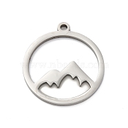 Anti-Tarnish 201 Stainless Steel Pendants, Ring with Mountain Charm, Stainless Steel Color, 28x25x1.5mm, Hole: 2mm(STAS-R002-03P)