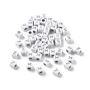 Opaque Acrylic Beads, Square with Letter, Silver Metal Enlaced, Letter X, 5x5x5mm, Hole: 2mm, about 5000ocs(OACR-D282-06X)