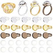 DIY Flat Round Adjustable Ring Making Kit, Including Brass Finger Ring Components Settings, Glass Cabochons, Antique Bronze & Golden, 60Pcs/box(DIY-SC0019-87)