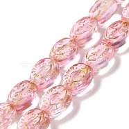 Transparent Glass Beads Strands, Oval, Pink, 11x8x5.5mm, Hole: 1mm, about 32pcs/strand, 13.78 inch(35cm)(GLAA-F114-05A)