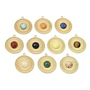 Natural Mixed Gemstone Faceted Pendants, Ion Plating(IP) 316 Stainless Steel Sun Charms, Real 24K Gold Plated, 24.5x21.5x3.5mm, Hole: 1.8mm(STAS-K258-26G)