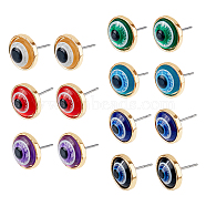 7 Pairs 7 Colors Resin Evil Eye Stud Earrings for Women, Mixed Color, 12mm, 1 Pair/color(EJEW-FI0001-71)