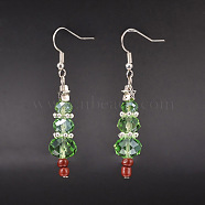 Christmas Glass Beads Dangle Earrings, with Tibetan Style Star Findings, Glass Seed Beads and Brass Earring Hooks, Light Green, 53mm, Pin: 0.6mm(EJEW-JE01624)