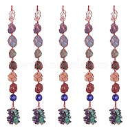7 Chakra Nuggets Natural Gemstone Pocket Pendant Decorations, Nylon Thread and Gemstone Chip Tassel Hanging Ornaments, Red, 340x22mm(HJEW-JM01049-04)